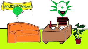 Screen grab of The Marijuana Clown Podcast featuring marijuana-themed surreal humor.